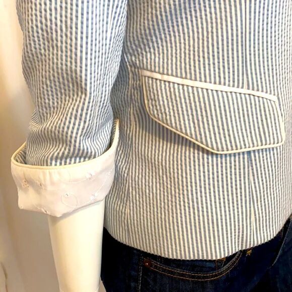 Pink Tartan Blue and White Seersucker Blazer  Jacket Size 2 EUC Summer c… - Picture 7 of 10